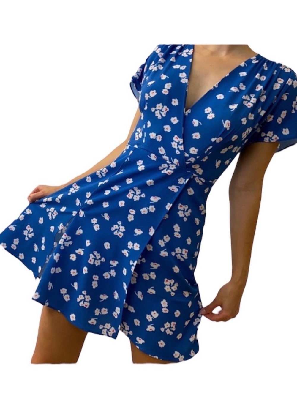 French Connection Blue Floral Wrap Mini Dress